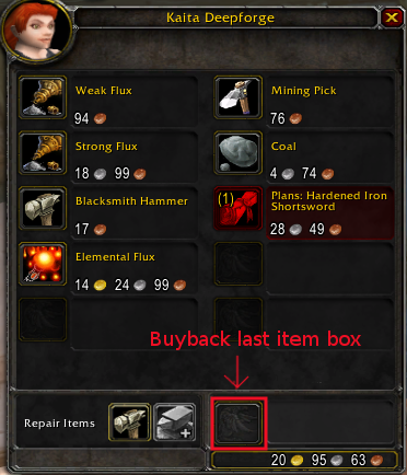 Vendor without buyback tab